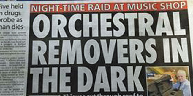 The Cumbria News and Star’s Orchestral Removers in the Dark front page is proper genius